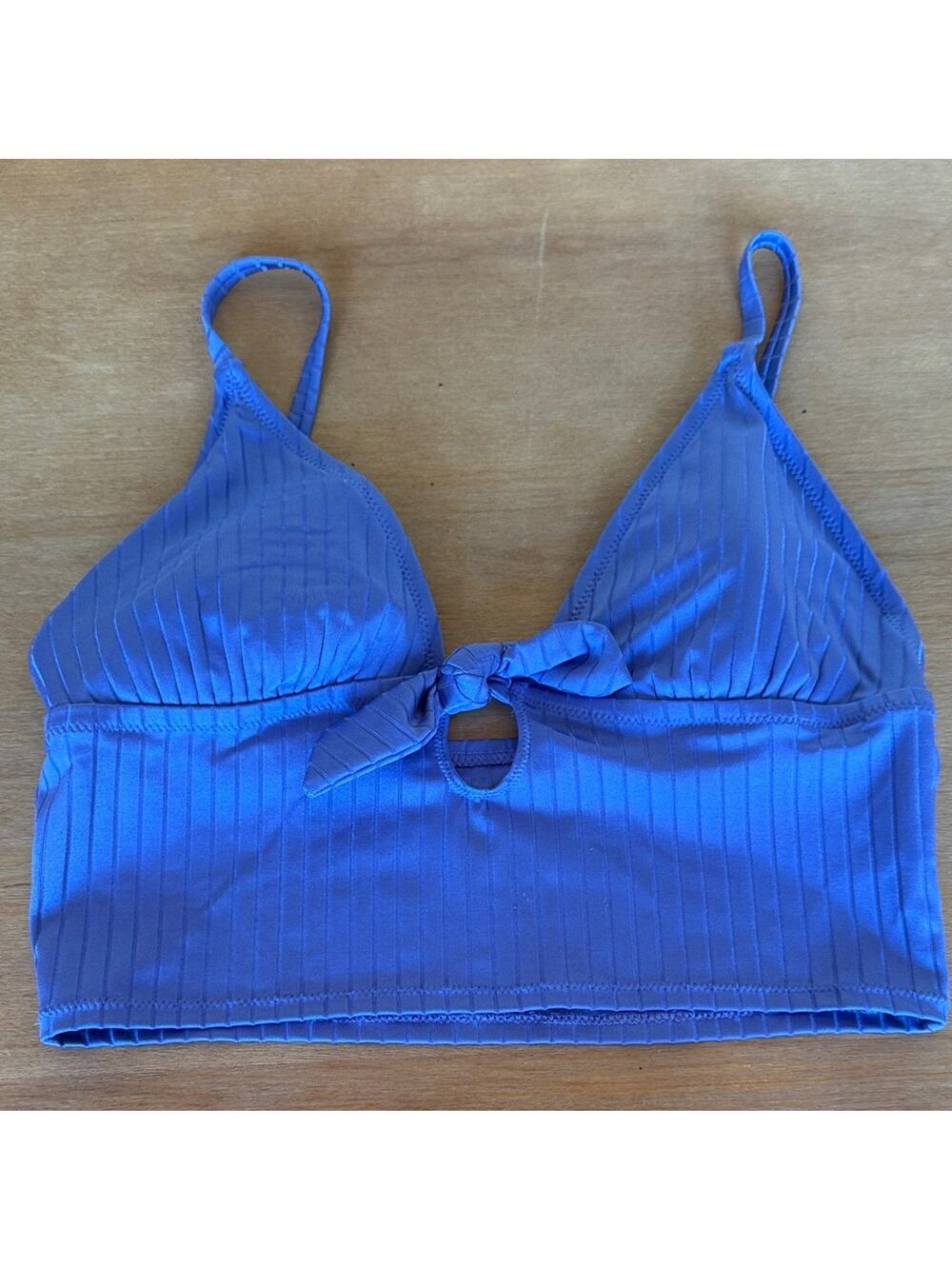 Aerie Blue Ribbed Bikini Top Large - Picture 1 of 3
